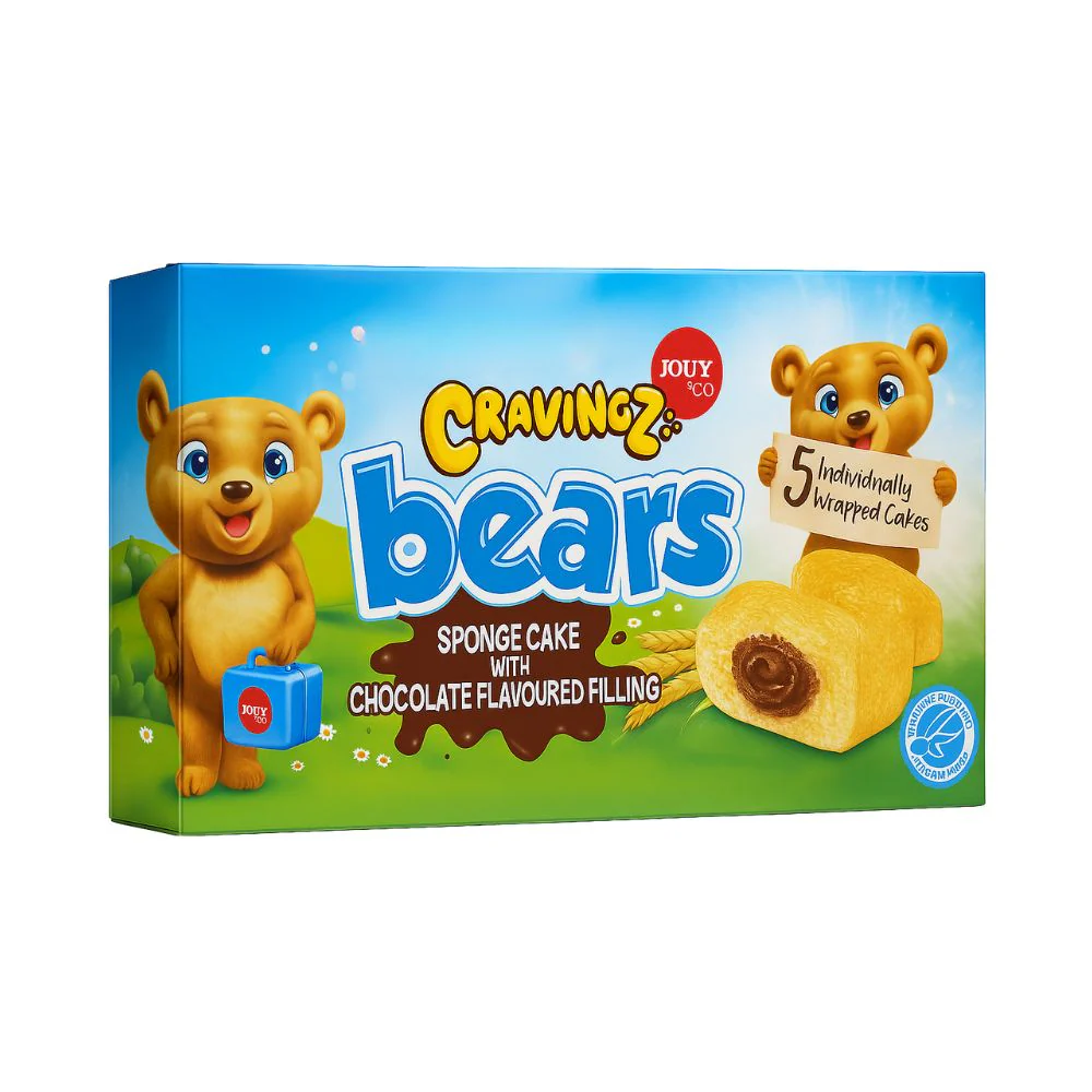 Jouy & Co Cravingz Bears Sponge Cake Chocolate, merendine con ripieno al gusto di cioccolato da 200g