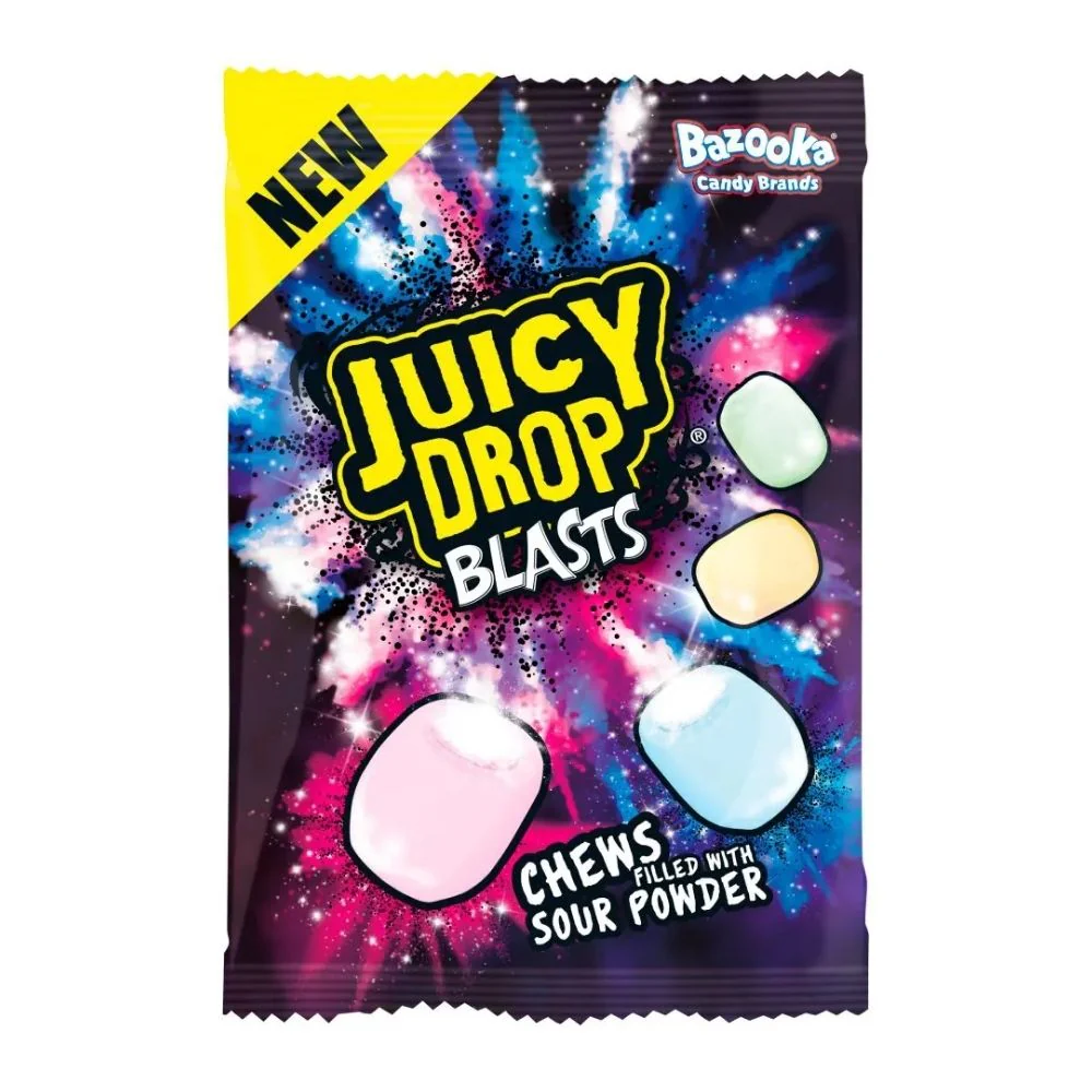 Juicy Drop Blasts Chew Filled With Sour Powder, caramelle gommose ripiene di polvere aspra da 120g
