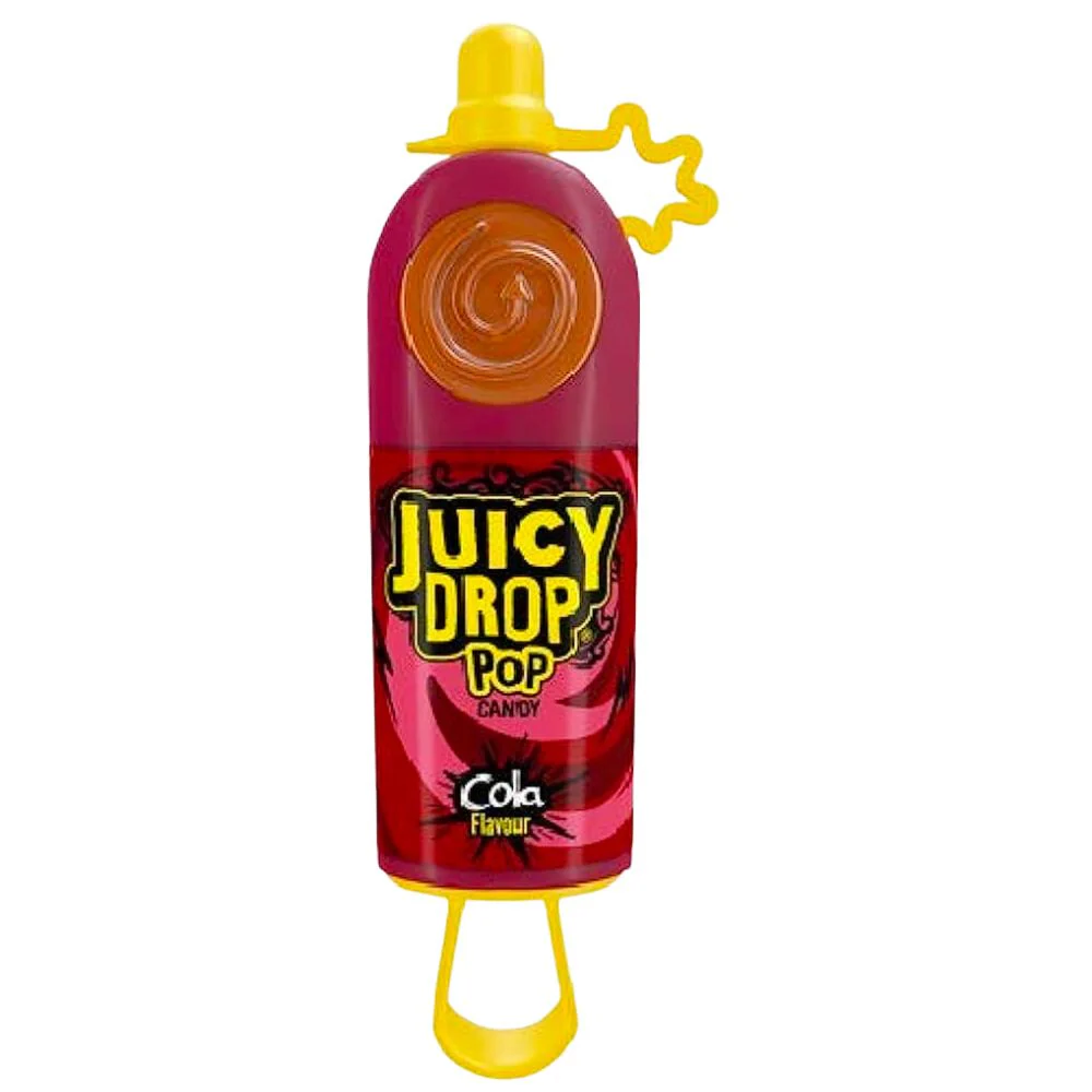 Juicy Drop Pop Cola, lecca lecca con caramella liquida al gusto di cola da 26g