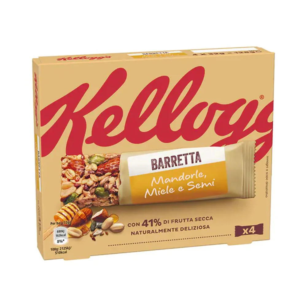 Kellogg's Barrette mandorle, miele e semi, barrette alla frutta secca da 128g