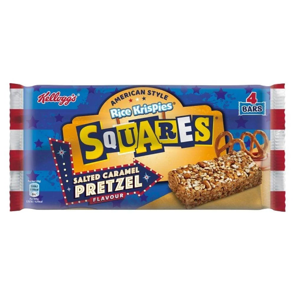 Kelloggs Rice Krispie Square Caramel Pretzel, barrette di riso soffiato con pretzel e caramello salato da 136g