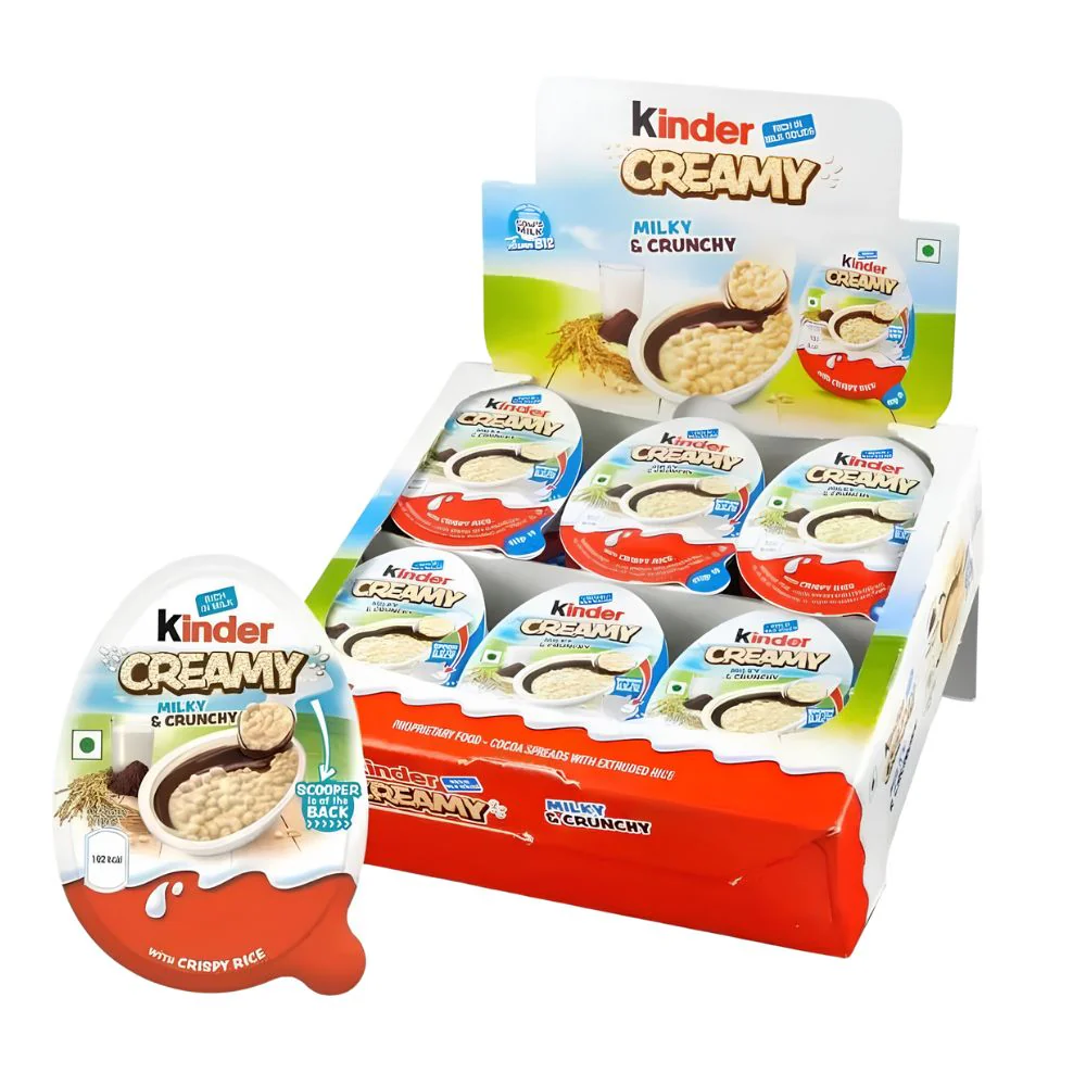 24 Kinder Creamy Milky & Crunchy, ovetto kinder con crema al cioccolato e riso soffiato al latte da 19g