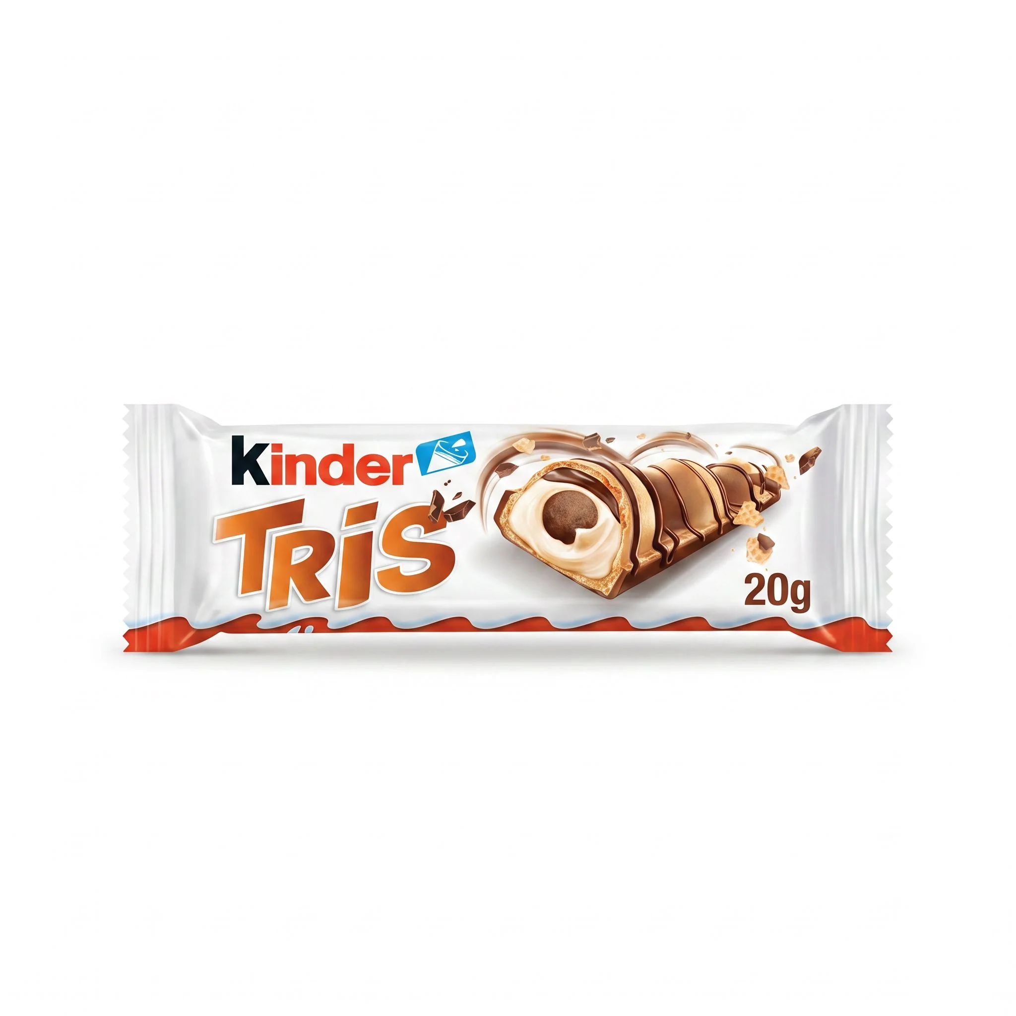 Kinder Tris, crunchy wafer con crema al latte e topping al cioccolato da 20g