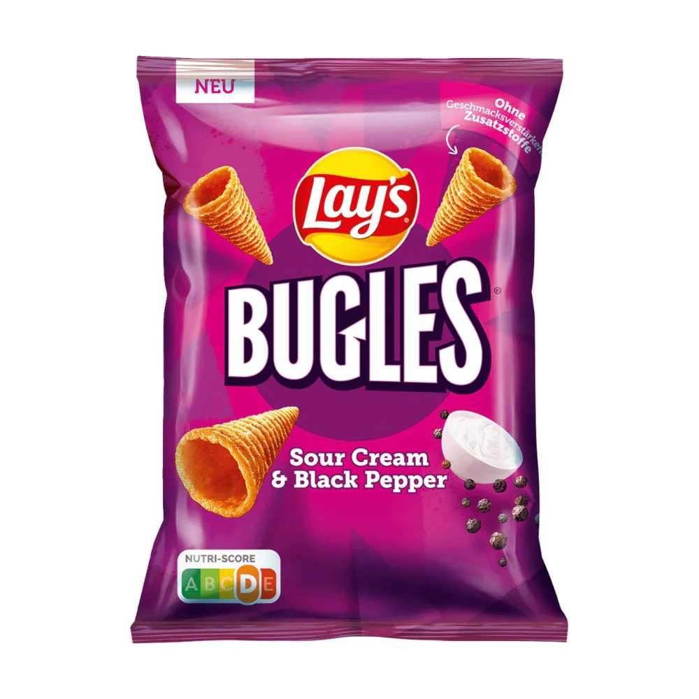 Lay's Bugles Sour Cream & Black Pepper, patatine alla panna acida e pepe da 95g
