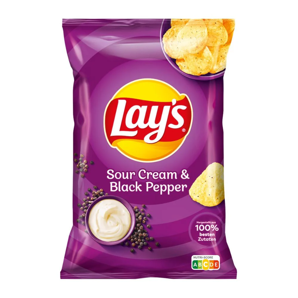 Lay's Sour Cream & Black Pepper, patatine alla panna acida e pepe da 150g