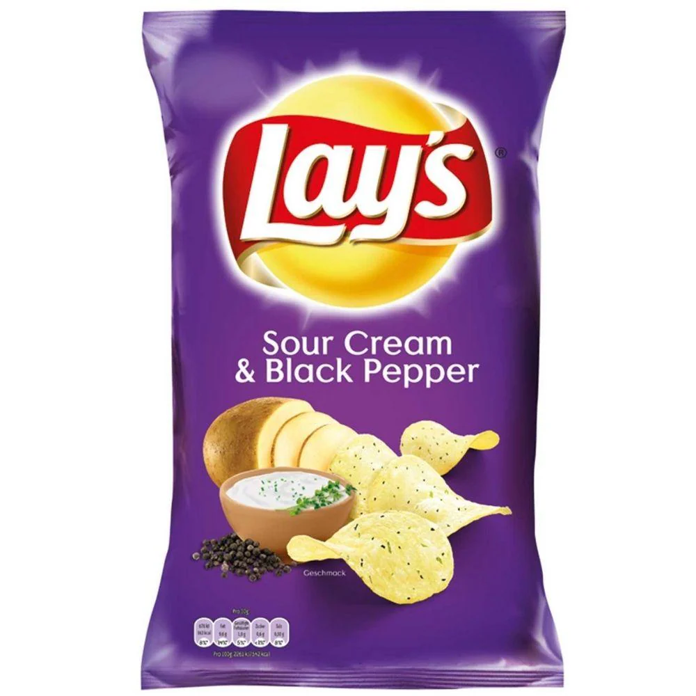 Lay's Sour Cream & Black Pepper, patatine alla panna acida e pepe nero da 175g