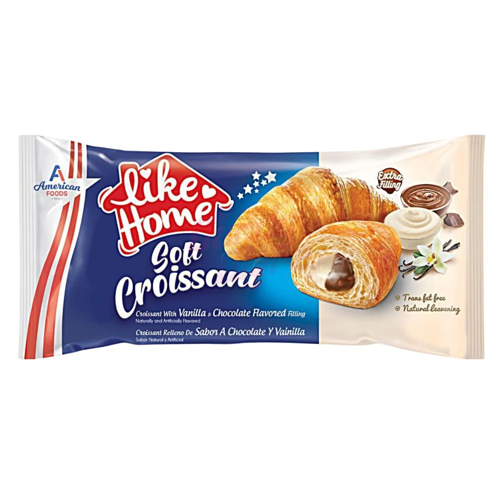 Like Home Soft Croissant Vanilla And Choco, cornetto ripieno di crema al gusto di vaniglia e cioccolato da 55g