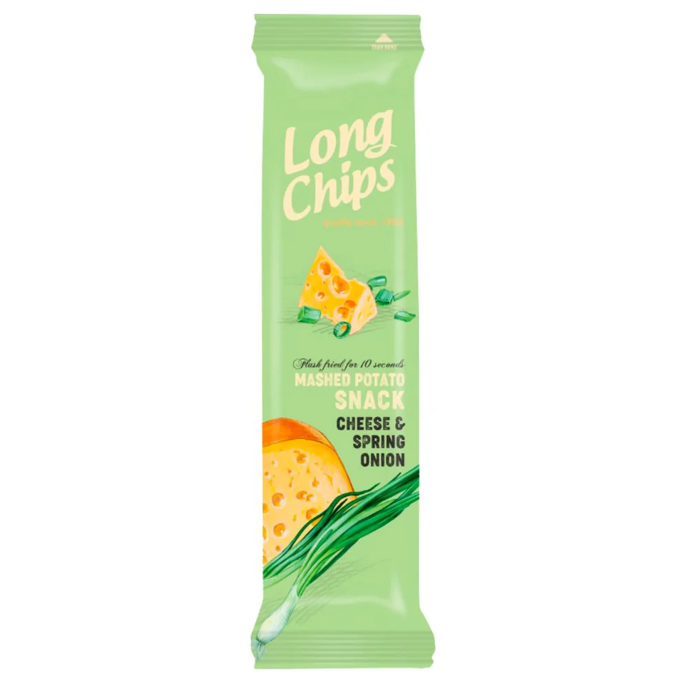 Long Chips Cheese & Spring Onion, patatine lunghe al gusto di formaggio e erba cipollina da 75g