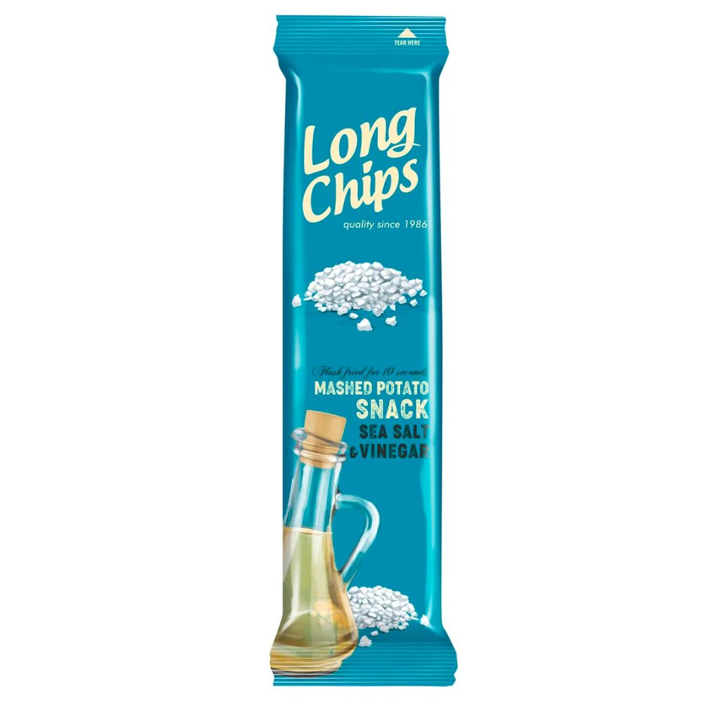 Long Chips Salt & Vinegar, patatine lunghe al gusto di sale e aceto 75g