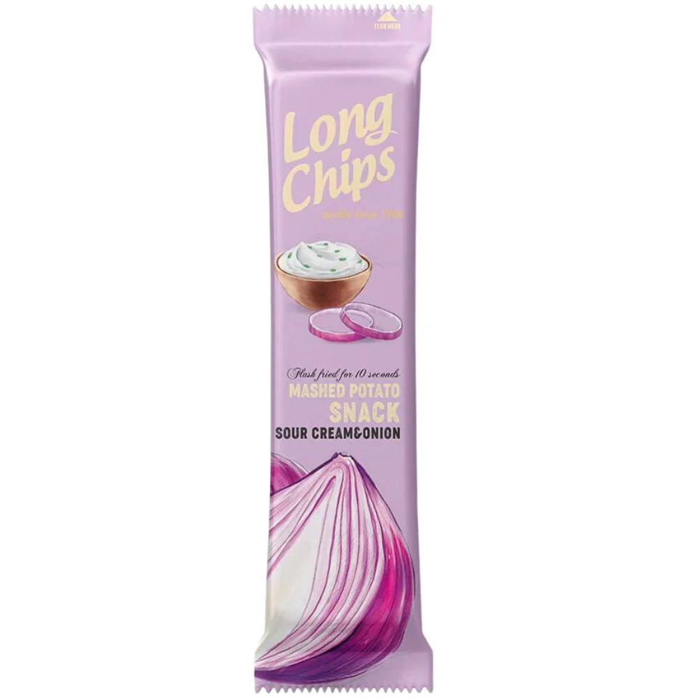 Long Chips Sour Cream & Onion, patatine lunghe al gusto di panna acida e cipolla da 75g