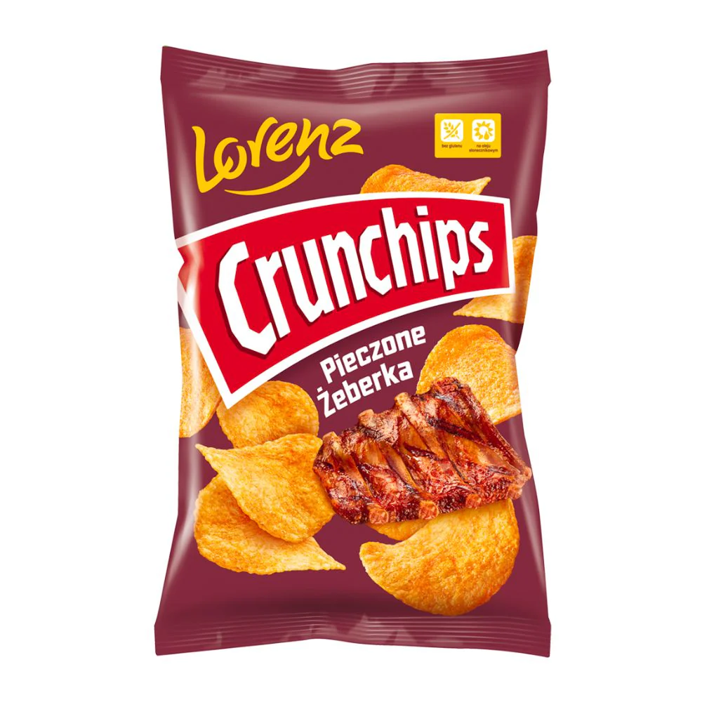 Lorenz Crunchips Pieczone Zeberka, patatine al gusto di carne affumicata da 140g