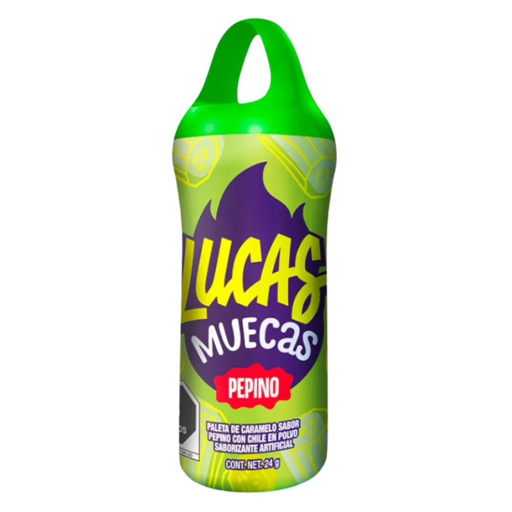 Lucas Muecas Pepino, caramella al gusto di pepino con polverina piccante da 24g
