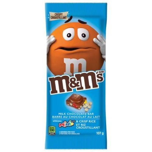 M&M's Milk Chocolate Bar with Minis and Crisp Rice, barretta di cioccolato con m&m's e riso soffiato da 107.7g