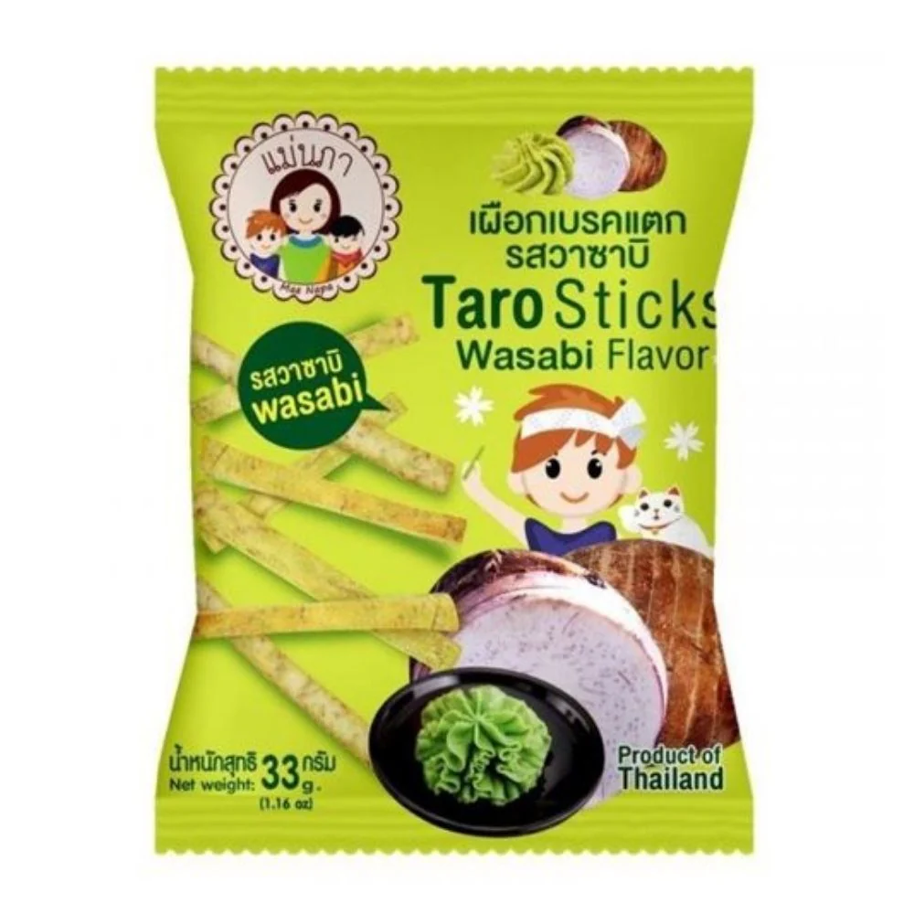 Mae Napa Taro Sticks Wasabi Flavor, chips di taro al gusto di salsa wasabi da 33g