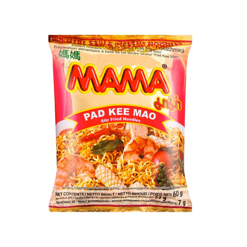Mama Instant Noodles Pad Kee Mao Flavor, noodles ai frutti di mare con basilico da 60g