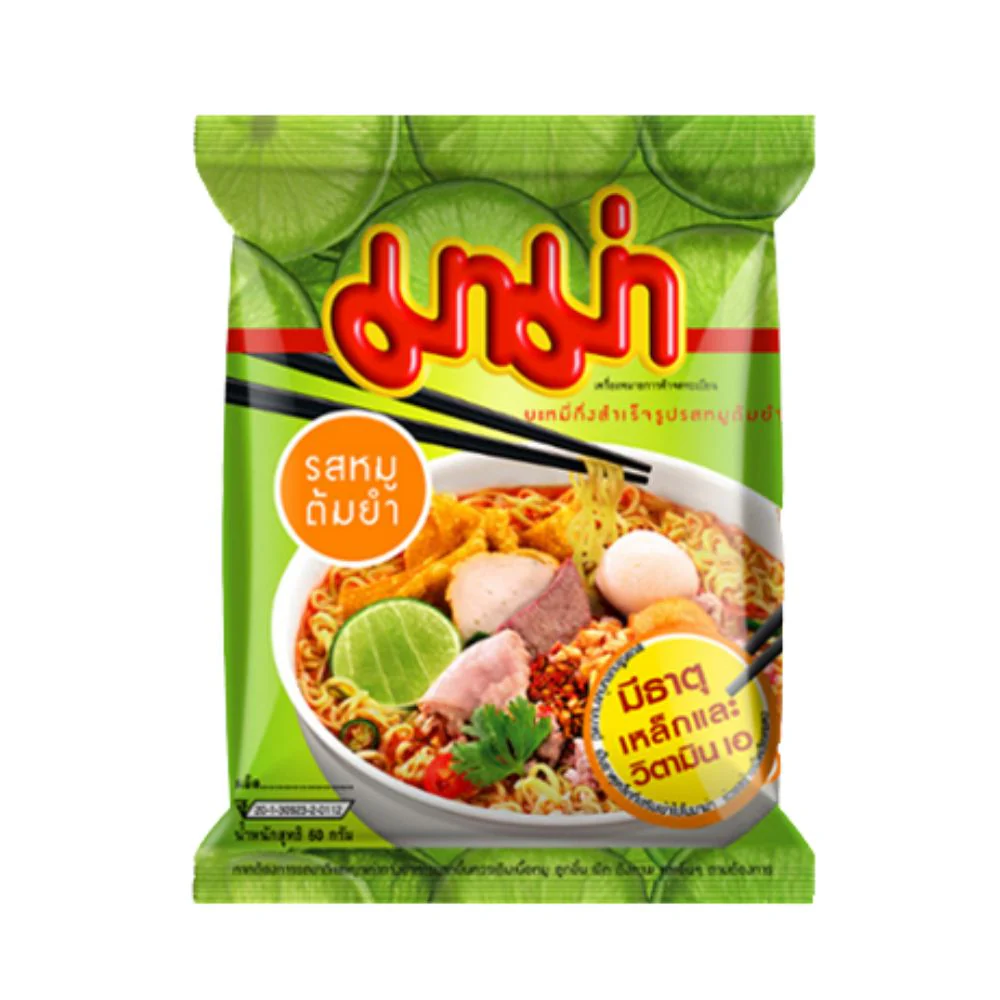 Mama Instant Noodles Tom Yum Pork Flavour, noodles alla tom yum e carne di maiale da 60g