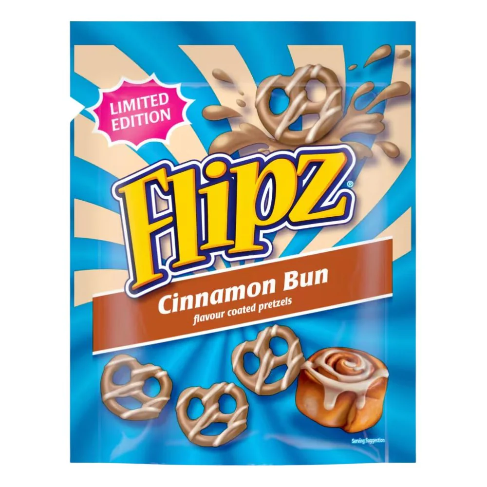 Flipz Cinnamon Bun Limited Edition, pretzel ricopreti di glassa al gusto di cinnamon bun da 90g