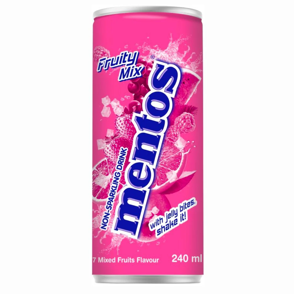 Mentos Fruity Mix, soft drink al gusto frutta con pezzi di gelatina di cocco da 240ml