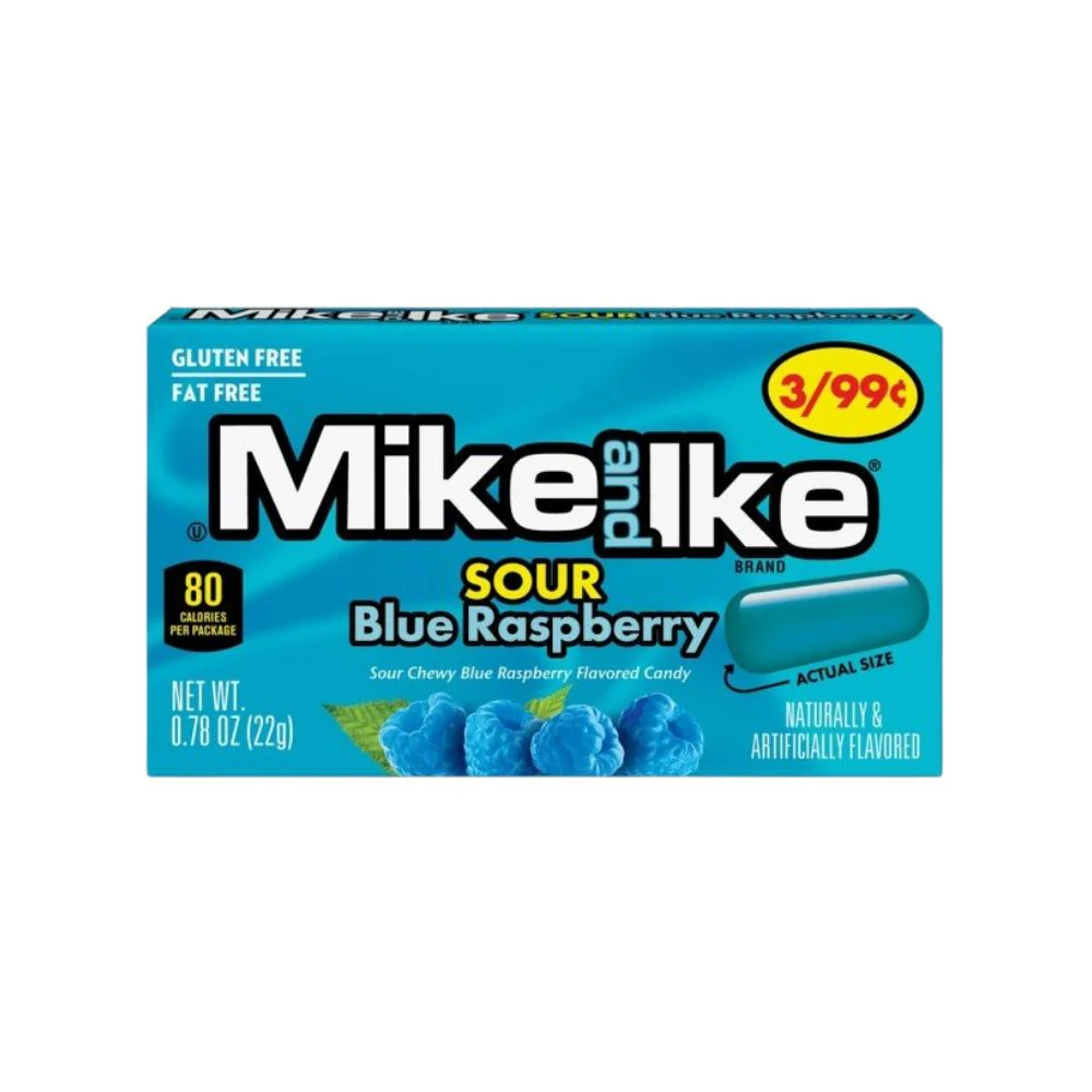 Mike and Ike Sour Blue Raspberry, caramelle al gusto di lampone da 22g