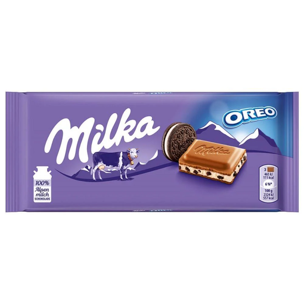 Milka Oreo, barretta al cioccolato con crema Oreo e pezzi di biscotto da 100g
