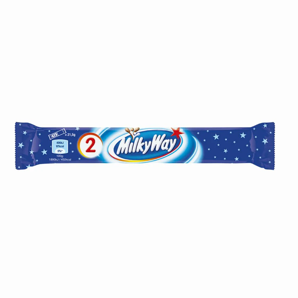 MilkyWay Twin,  due barrette al cioccolato ripiene di caramello e torrone fondente da 43g