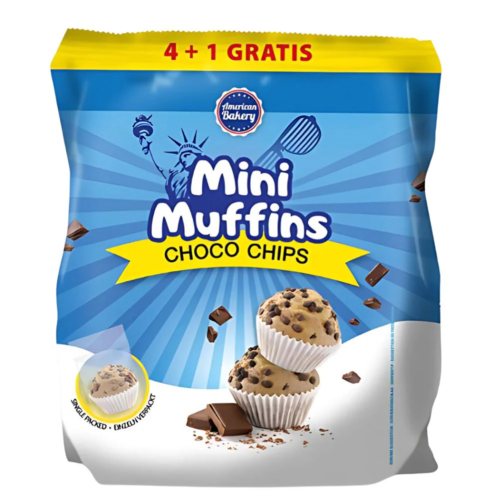 Mini Muffins Choco Chips, mini muffins con con gocce di cioccolato da 125g