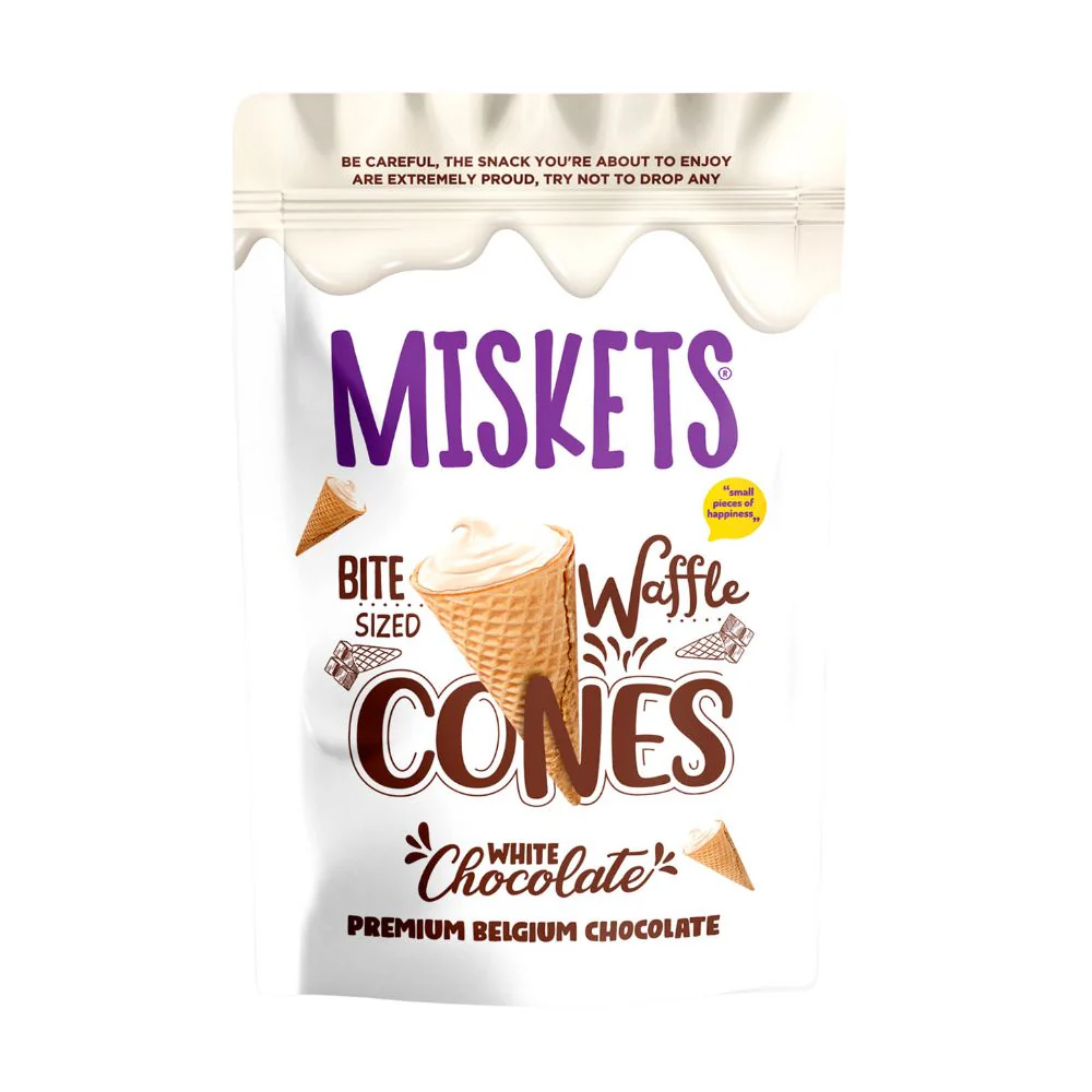 Miskets Cones With White Chocolate, coni di cialda con ripieno di cioccolato bianco da 70g