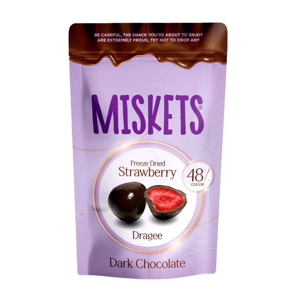 Miskets Freeze Dried Strawberry Dark Chocolate, fragola liofilizzata ricoperti di cioccolato fondente da 80g