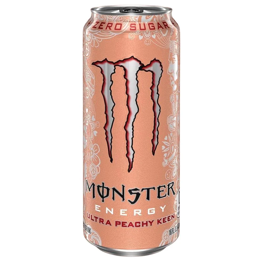 (Monster non da collezione, danneggiata) Monster Zero Ultra Peachy Keen Energy, energy drink alla pesca da 473ml
