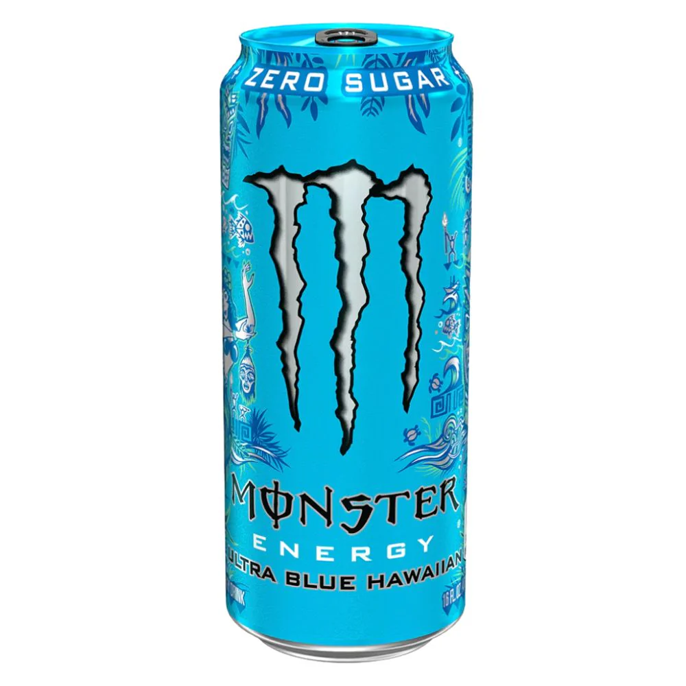 Monster Ultra Blue Hawaiian, energy drink al gusto di lampone e frutti tropicali da 473ml