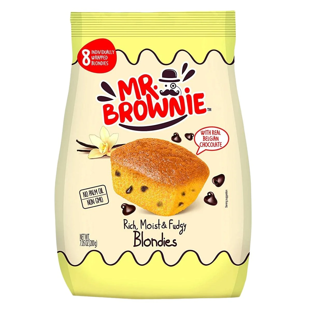 Mr.Brownie Blondies, confezione da 8 brownies alla vaniglia con gocce di cioccolato da 200g