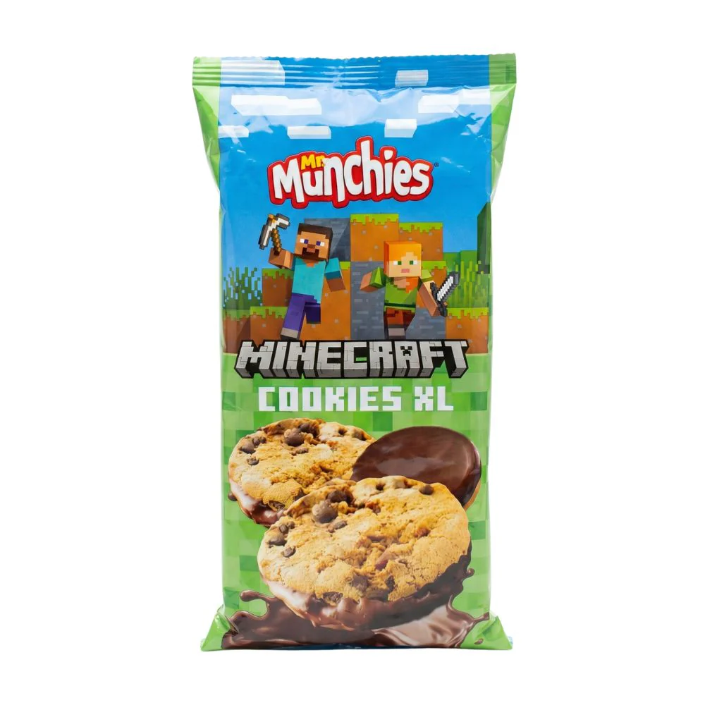 Mr. Munchies Minecraft cookies XL, biscotti con gocce di cioccolato e copertura di cioccolato da 140g