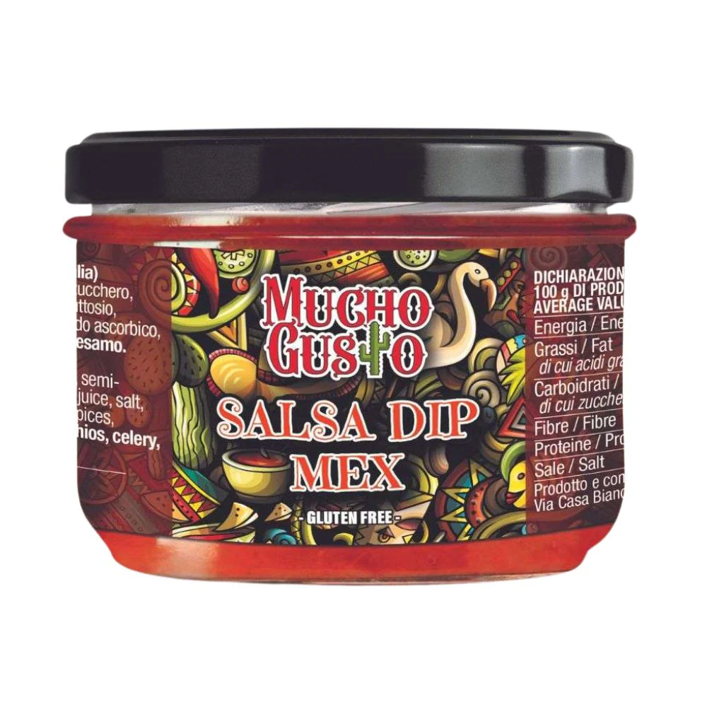 Mucho Gusto Salsa Dip Mex, salsa piccante a base di pomodoro con peperoni da 230g
