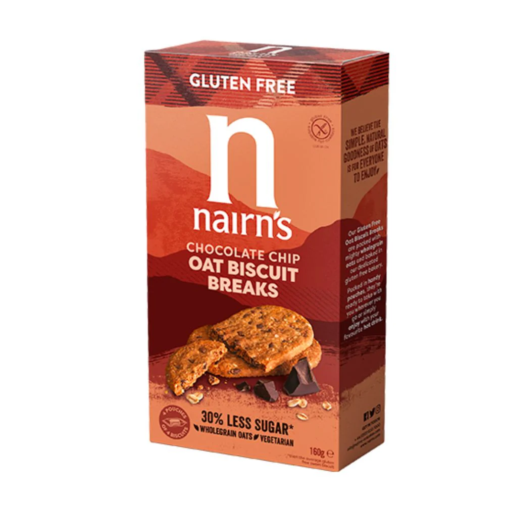 Nairn's Chocolate Chip Oat Biscuit Breaks, biscotti d'avena con gocce di cioccolato da 160g