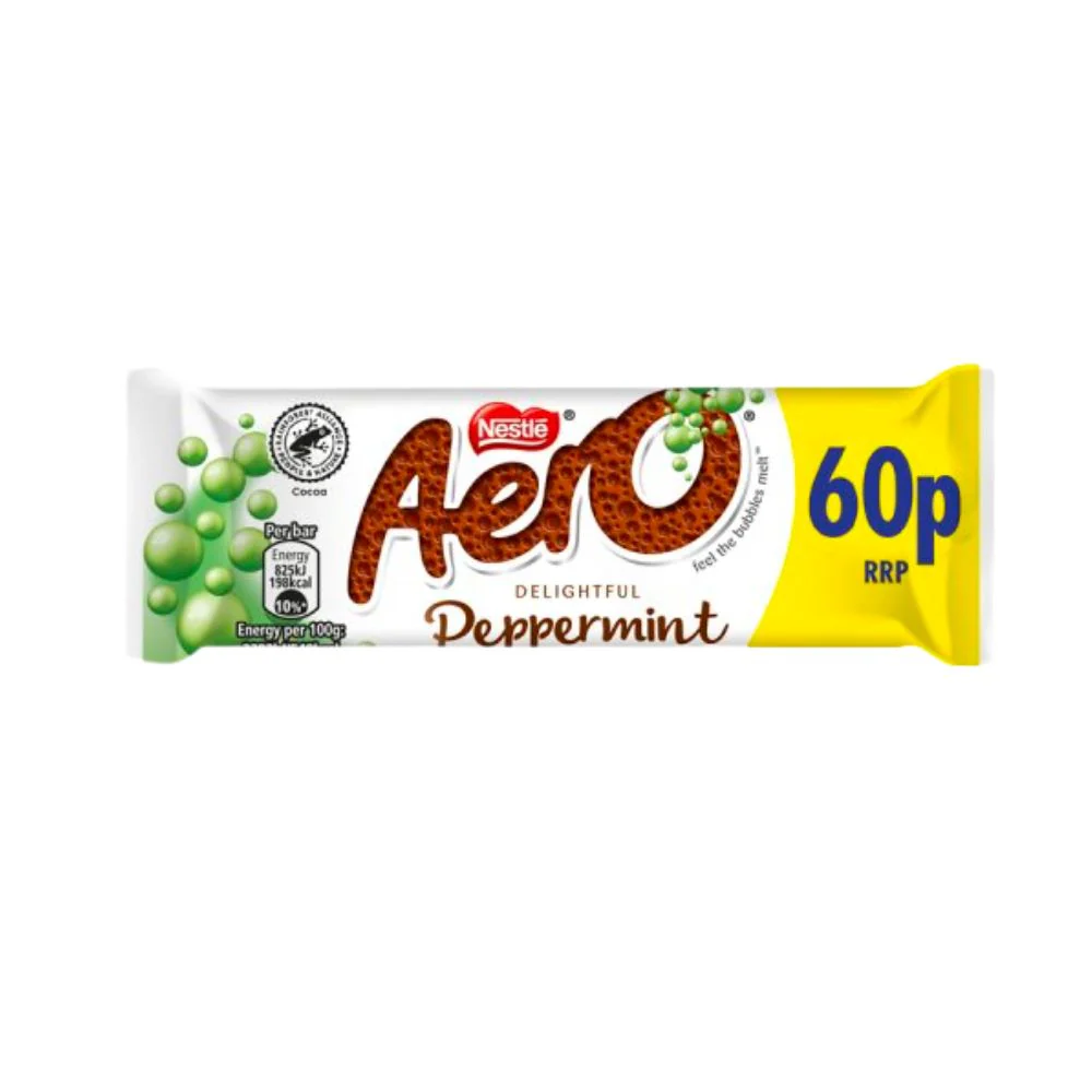 Nestlè Aero Delightful Peppermint, barretta di cioccolato con bolle al gusto menta da 36g