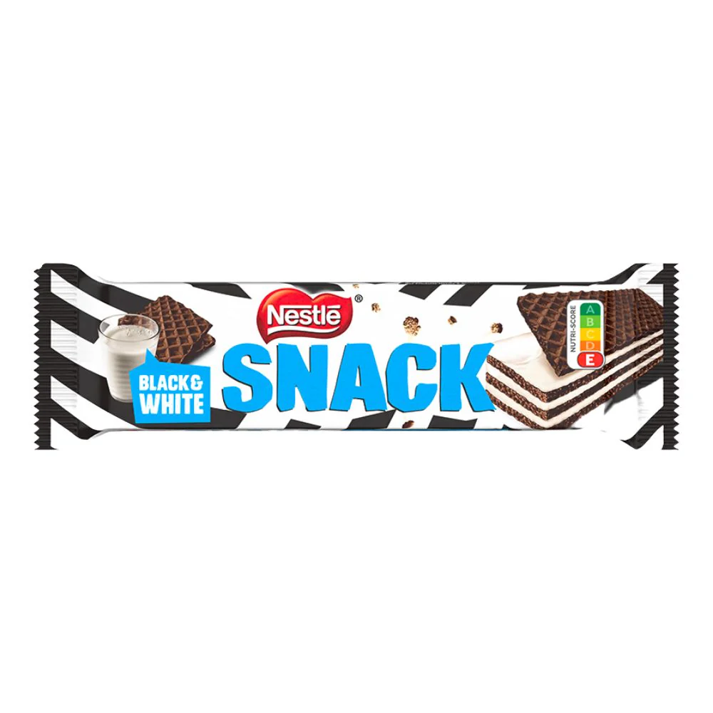 Nestlè Black & White Snack, barretta di wafer al cioccolato ripieno di crema alla vaniglia da 33g