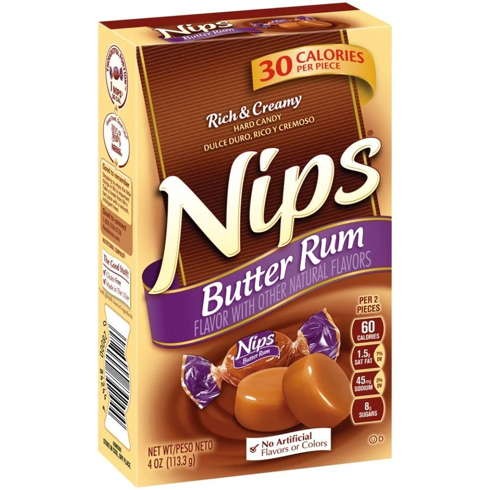 Nips Butter Rum, caramelle al caramello e rum da 113.3g