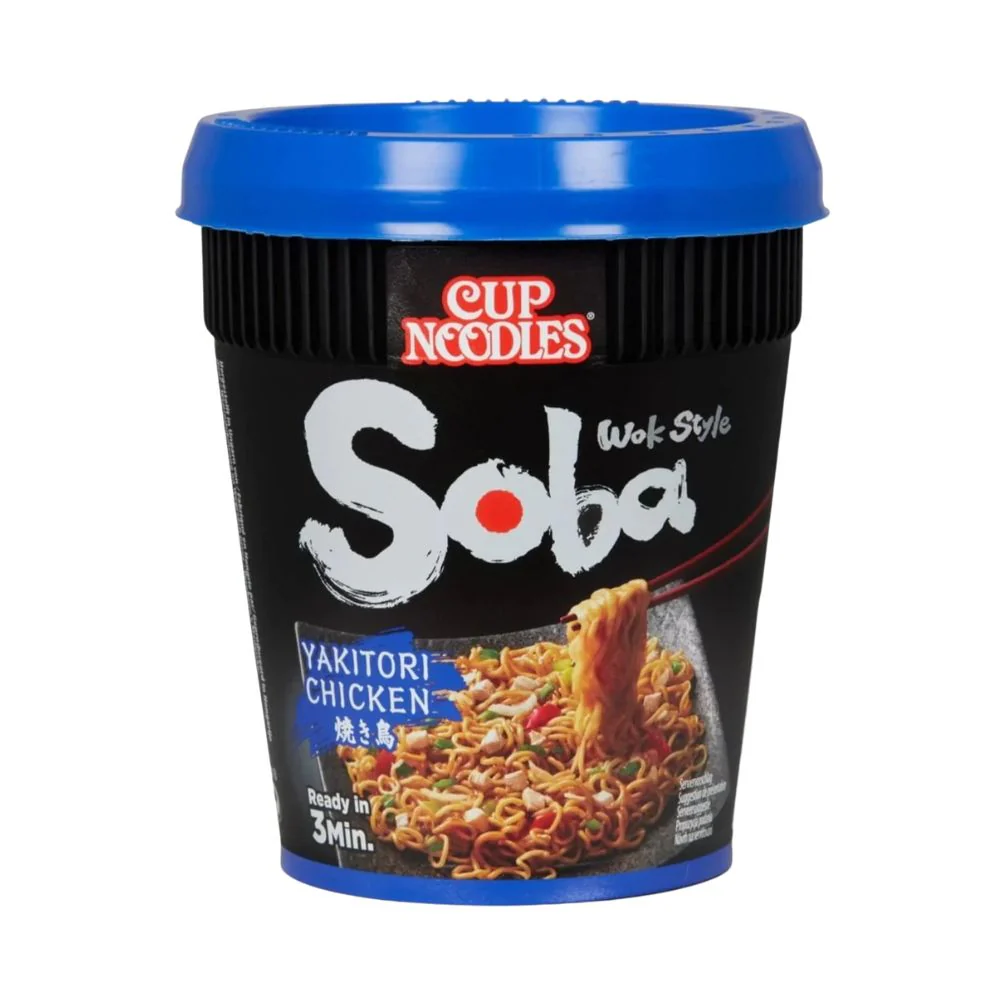 Nissin Noodles Soba Yakitori Chicken, noodles con salsa allo yakatori di pollo da 89g