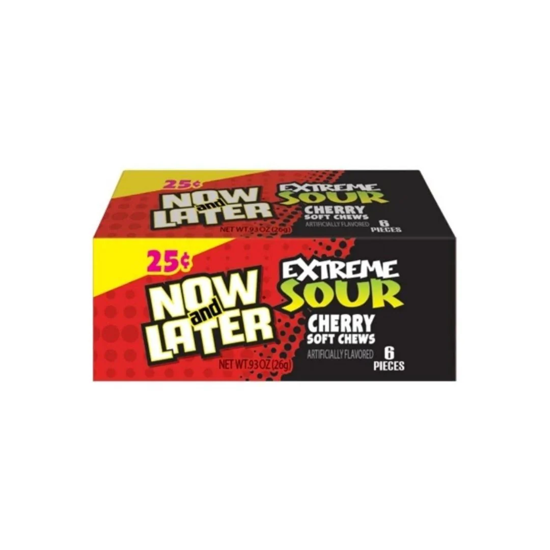 Now&Later Chewy Extreme Sour Cherry, caramelle aspre alla ciliegia da 26g