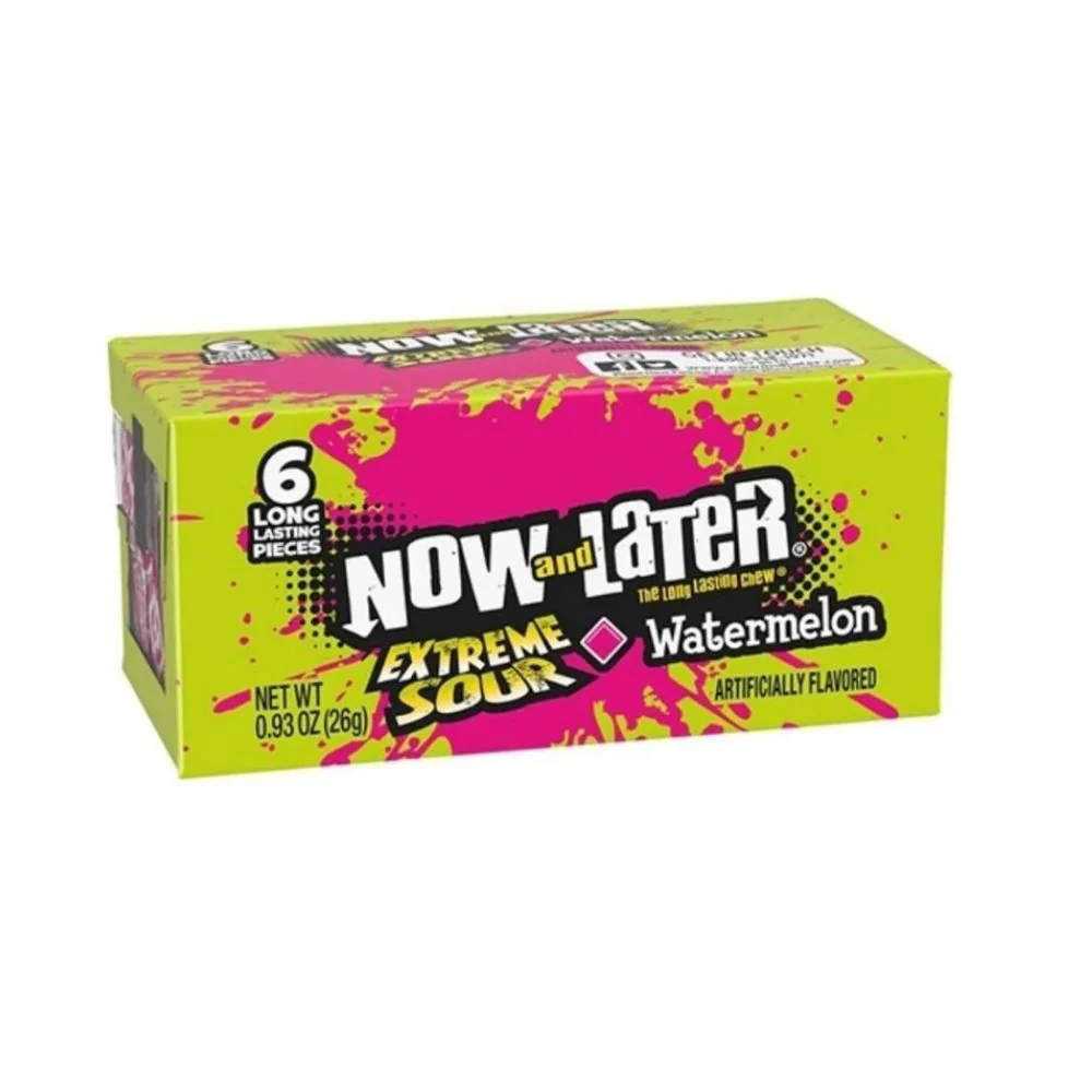 Now & Later Extreme Sour Watermelon, caramelle all'anguria aspra da 26g