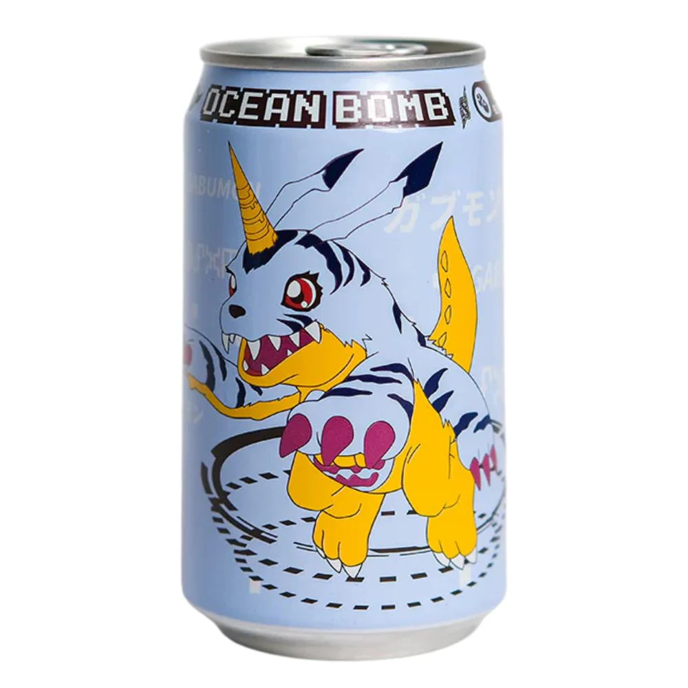 Ocean Bomb Digimon Gabumon Blueberry, bevanda gassata aromatizzata al gusto di mirtillo da 330ml