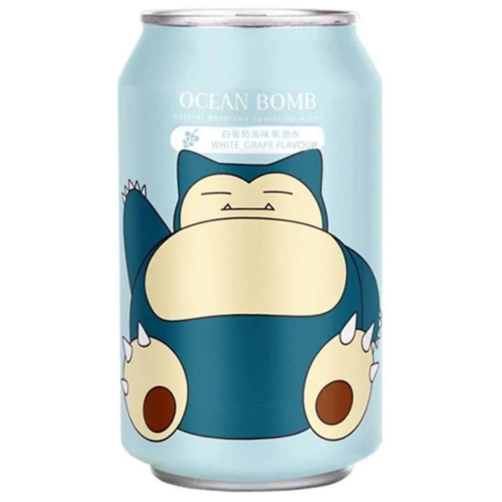 Ocean Bomb Pokemon Snorlax Grape Flavour Sparkling Water, bevanda all'uva bianca da 330ml