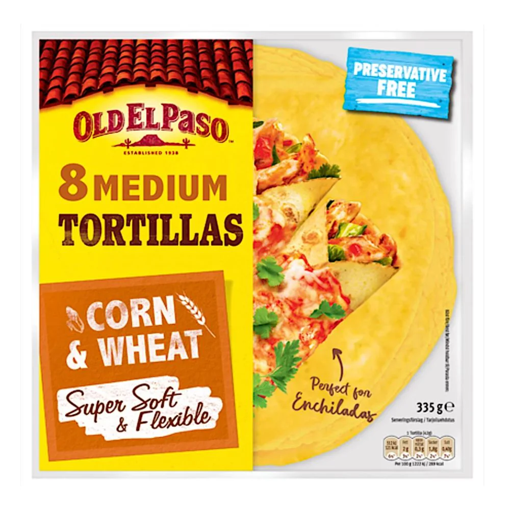 Old El Paso 8 Tortillas Maiz y Trigo, tortilla di mais e frumento da 335g