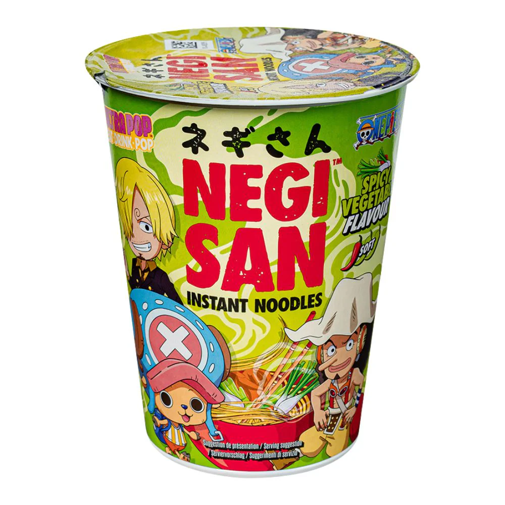 One Piece Ultra Pop Instant Noodles Spicy Vegetables of Sanji, Usopp e Chopper, noodles piccanti al gusto di verdure da 65g