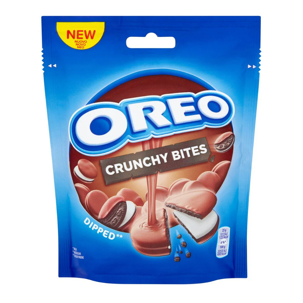 Oreo Crunchy Bites Dipped, biscotti Oreo ricoperti di cioccolato da 110g