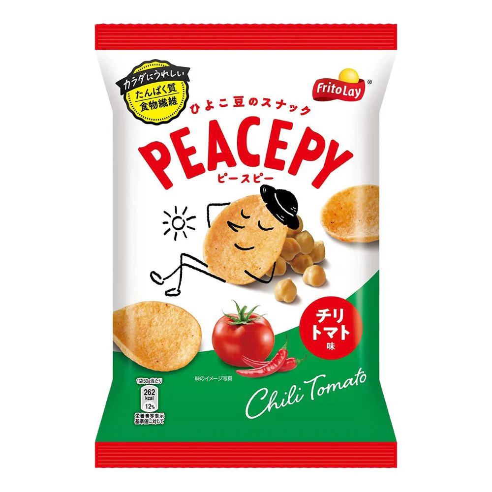 Peacepy Pea Chips Spicy Chili Tomato, snack di ceci al gusto di pomodoro piccante da 50g