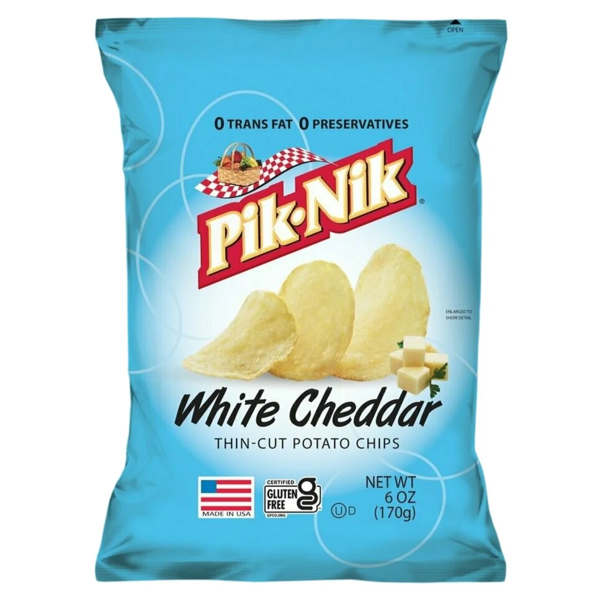 Pik Nik White Cheddar Thin Cup Potato Chips, patatine al formaggio cheddar da 170g