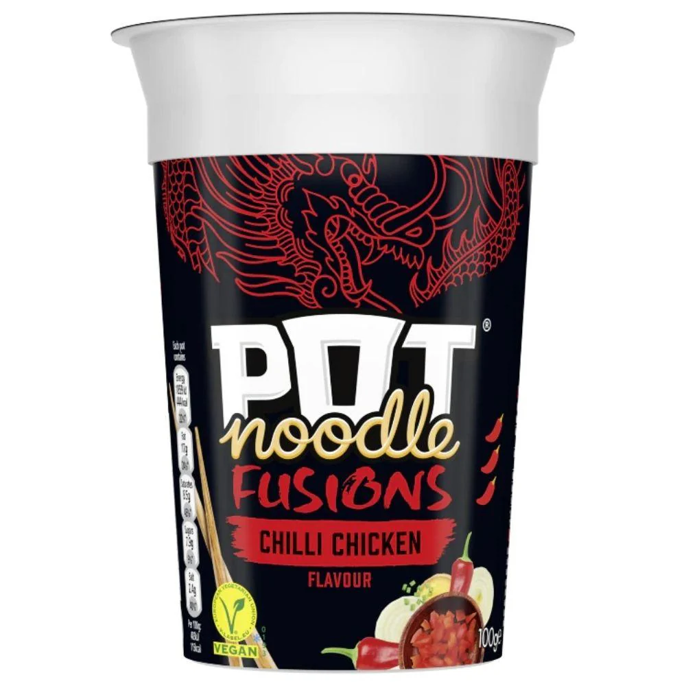 Pot Noodle Fusion Chilli Chicken, noodles con pollo e salsa piccante da 100g