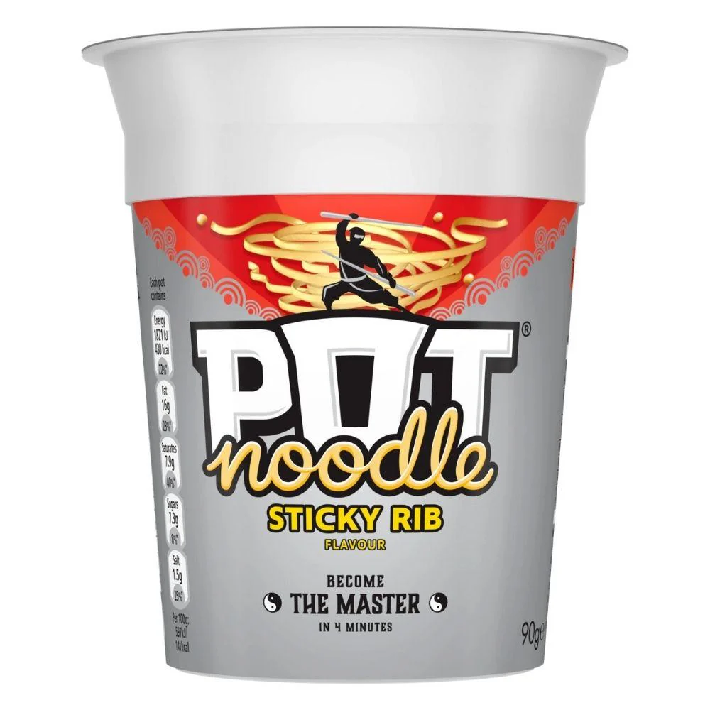 Pot Noodle Sticky Rib, noodle al gusto di rib con salsa di soia e zenzero da 90g