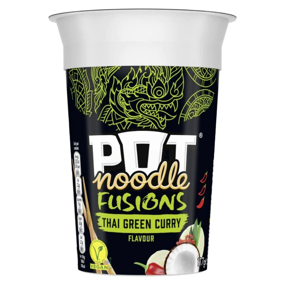 Pot Noodle Thai Green Curry, noodles al curry tailandese con verdure e salsa di soia 117g